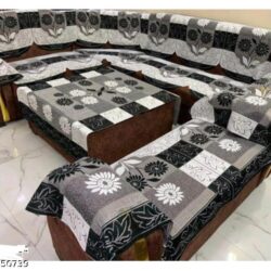 Floral Design L Shape 7 Seater Sofa Cover with Arms and 2 Seater Sofa Cover with Arms with Table Cover