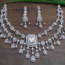 Silver Toned Stone Necklace Set | Jewellery